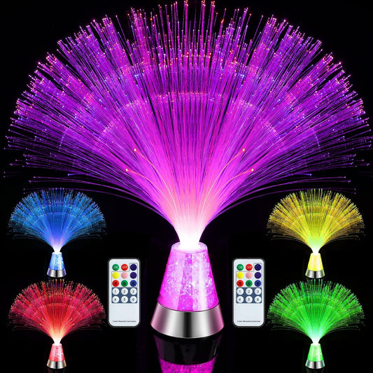 2 Pack LED Fiber Optic Lamp with Remote Control, 13.5" Multicolored Changing Fiber Optic Lights, Crystal Base Battery Powered Glitter Light for Room Wedding Disco Party Birthday Carnival Holiday