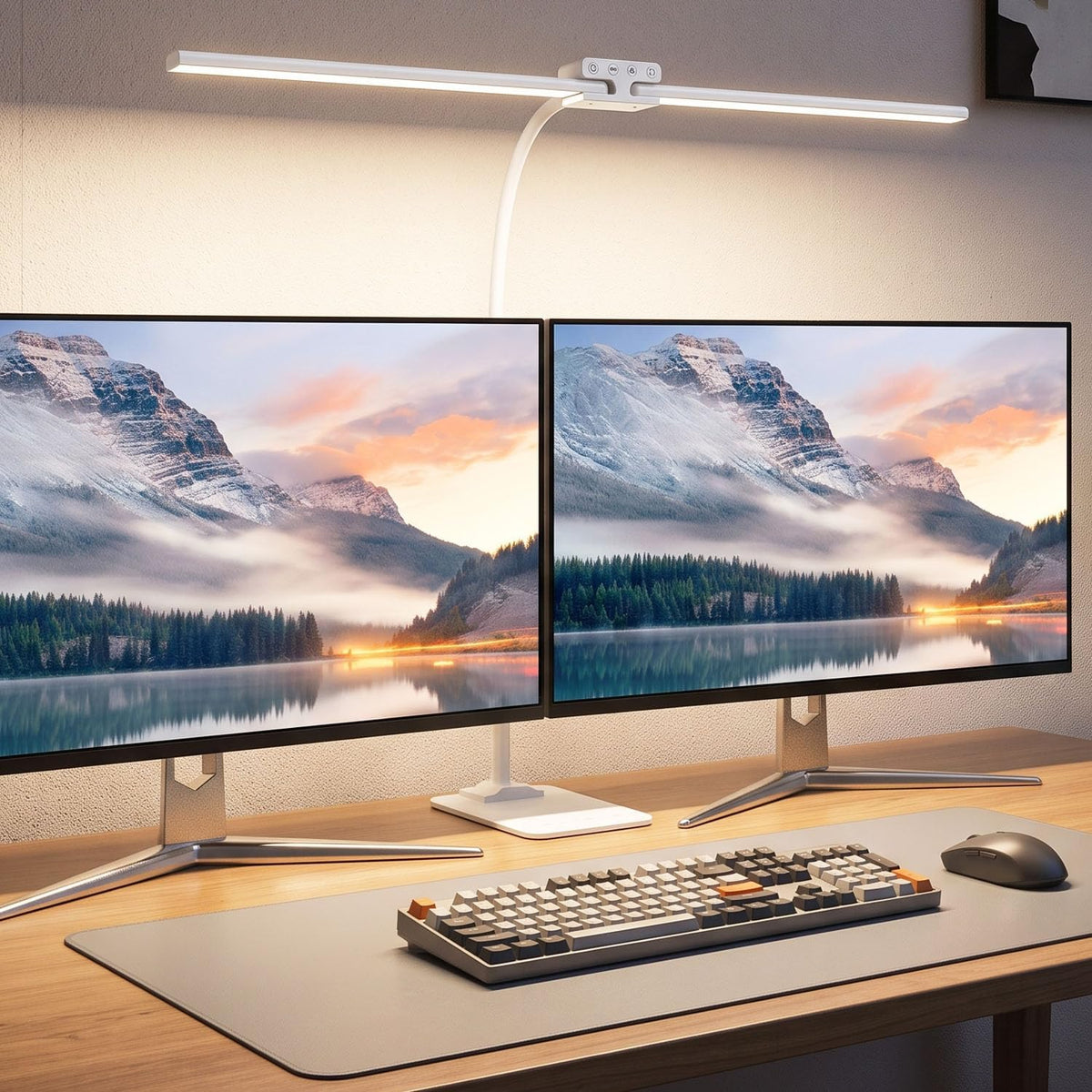24W Led Desk Lamps with Base for Office Home, 31.5-in Double Head, White