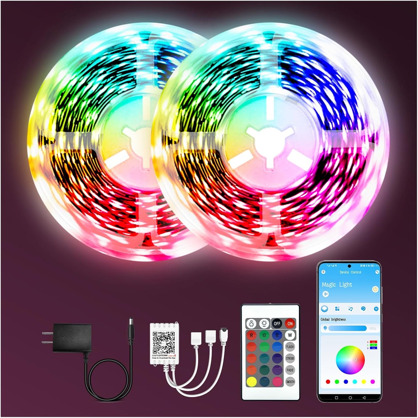 dalattin Led Lights for Bedroom 130ft (2 Rolls of 65.6ft), Led Strip Lights with Remote & App Control, LED Light Strips for Decorative Purposes