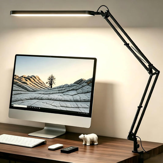 Desk Lamp for Home Office, Eye Comfortable LED Desk Light for Long Hours, Adjustable Swing Arm with Memory Function, Black