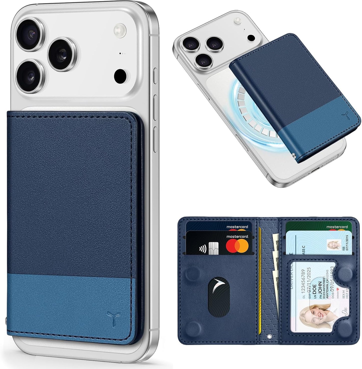 TUCCH Magnetic Wallet for Magsafe iPhone, 6 Card Holders, Blue & Light Blue | for iPhone 17/17e/16/15/14/13/12 Pro/Pro Max/Plus, RFID Blocking, Flip Card Case, Clear ID Window, PU Leather