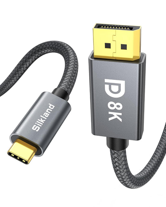 Silkland USB C to DisplayPort 1.4 Cable, 8K@60Hz 4K@144Hz,6.6FT | Thunderbolt 4/3 to DisplayPort, 32.4Gbps, HDCP, G-Sync, for iPhone 17/16, MacBook Pro/Air, Mac mini,Odyssey G8/G9
