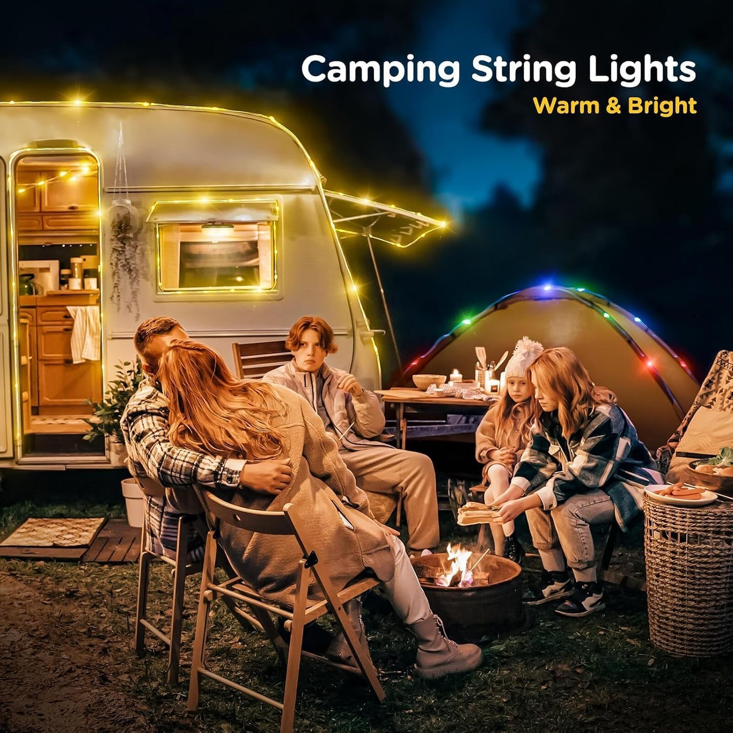 Camping String Lights 4 in 1, 32.8FT Quick Storage 8 Modes Protable | Rechargeable Fairy Tent Lights String, Hanging Lantern LED Lamp for Outdoor Indoor Patio Awning Decor Camping Essentials