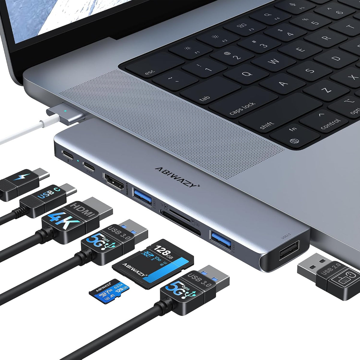 USB C Hub Adapter for MacBook Pro/Air, 8-in-2 Mac Adapter Multiport