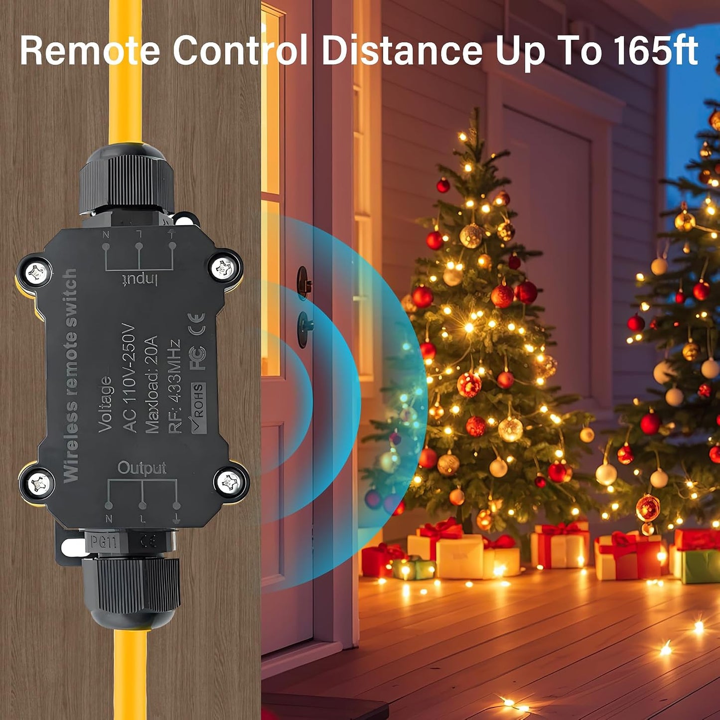 Outdoor Wireless Remote Control Outlet,AC110V Remote Control Power Switch | AC110/230/240/250 V/20A Waterproof Wireless Light Switch,165 Ft,Suitable for Lamps and Electrical Equipment
