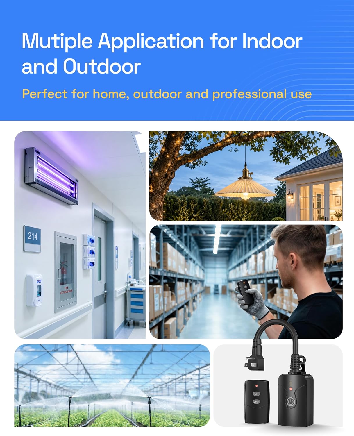 HBN Remote Control Outlets Outdoor Waterproof Indoor Wireless Light Switch | 3-Prong Plug In On Off Remote Outlet with 1 Outlet 1 Remote (Battery Included),6 Inch Cord, 100FT,15A/1875W, ETL Listed