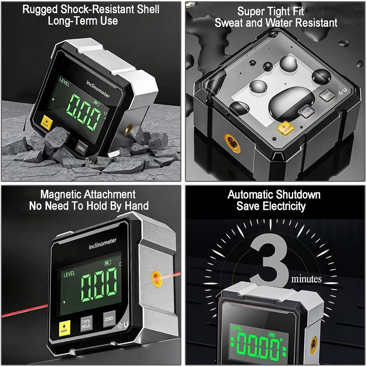 Digital Laser Protractor Angle Finder inclinometer, 4×90° High Accuracy Measuring Tool with Large Display, 4-Side Magnetic Angle Gauge Woodworking Tools for Table Saw Construction