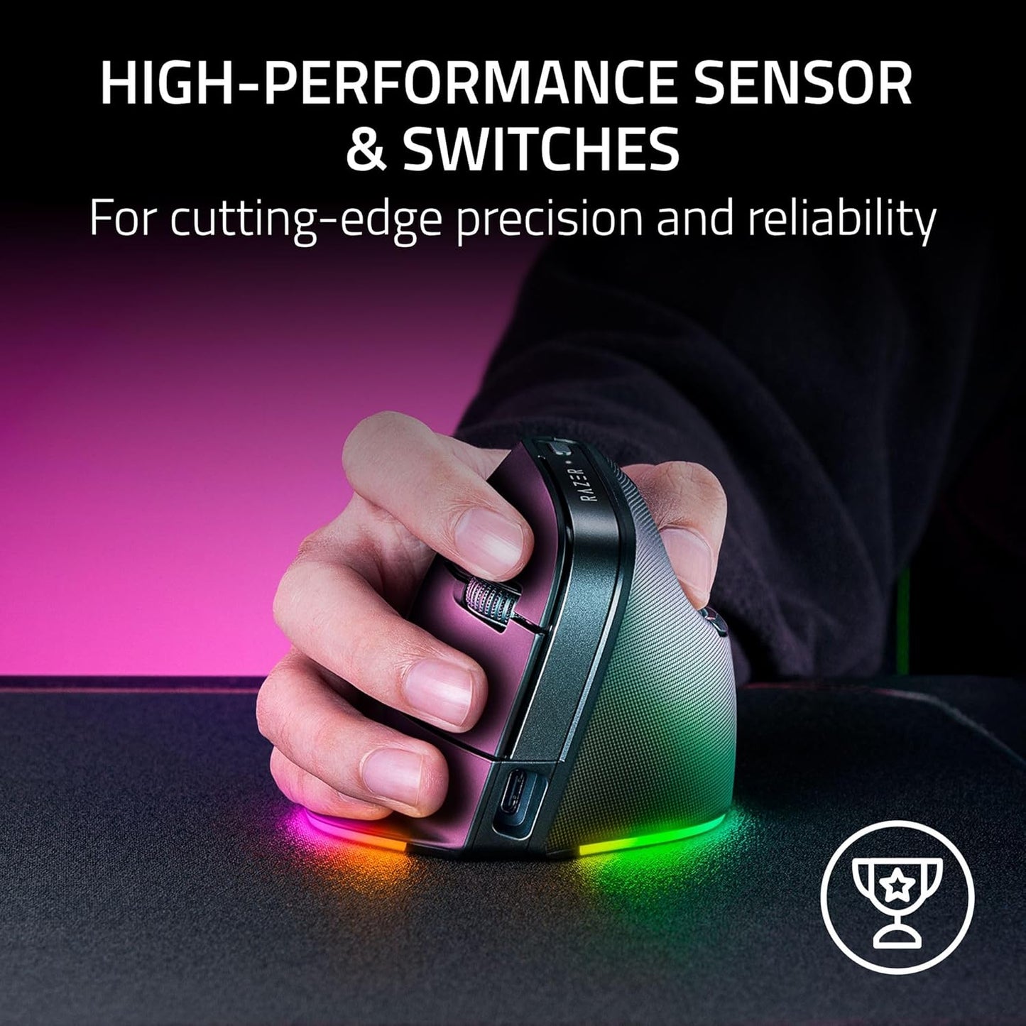 Razer Pro Click V2 Vertical Wireless Mouse, 6 Button Ergonomic Design | One Click AI Prompt, Supports Windows & Mac, Multi Device Connectivity via 2.4GHz, Bluetooth, or USB C Wired Mode, Chroma RGB