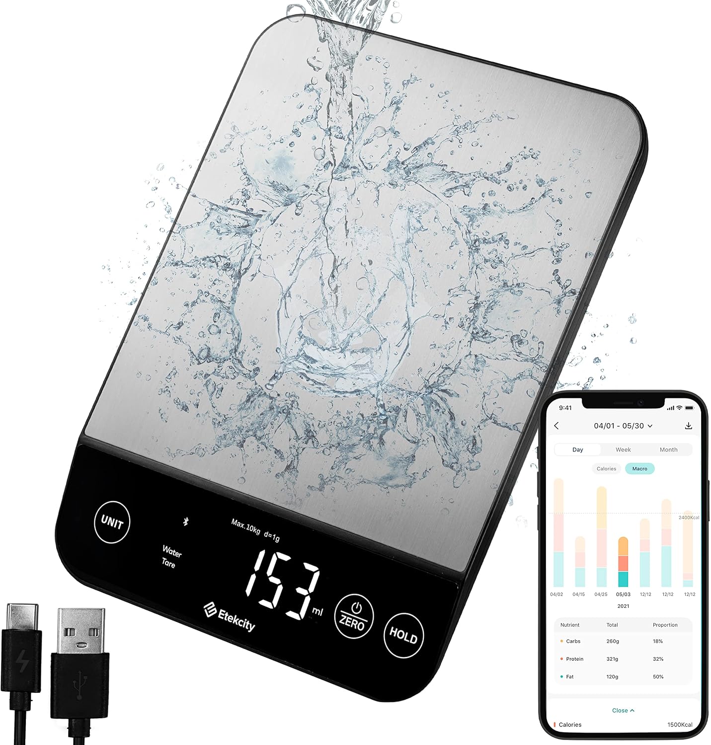Etekcity Food Kitchen Scale, Digital Grams and Ounces, Large | Tare function, ideal for baking, weight loss, keto, meal prep, packages, liquids and jewelry, White