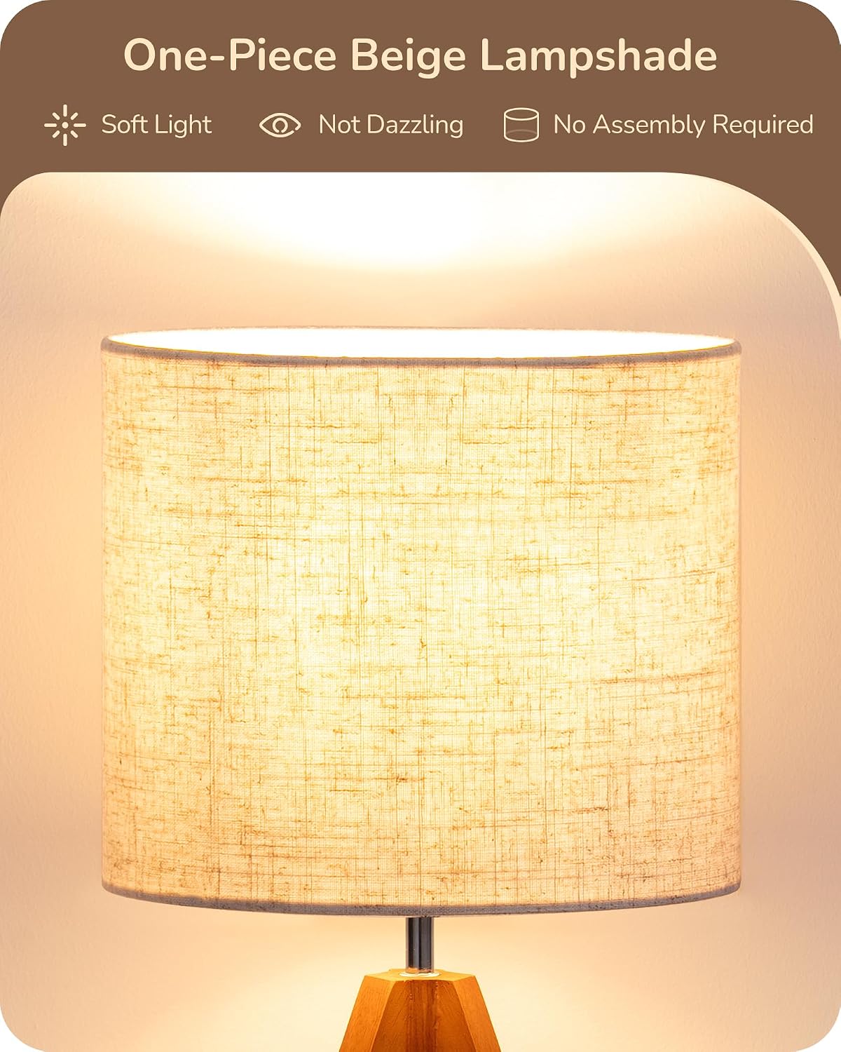 EDISHINE Tripod Table Lamp, Small Cute Bedside Lamp, 14.2 Inch, E26 Base | Light Brown Wooden Base, Linen Beige Lampshade, Nightstand Lamp for Nursery, Bedroom, Kid Room, Living Room