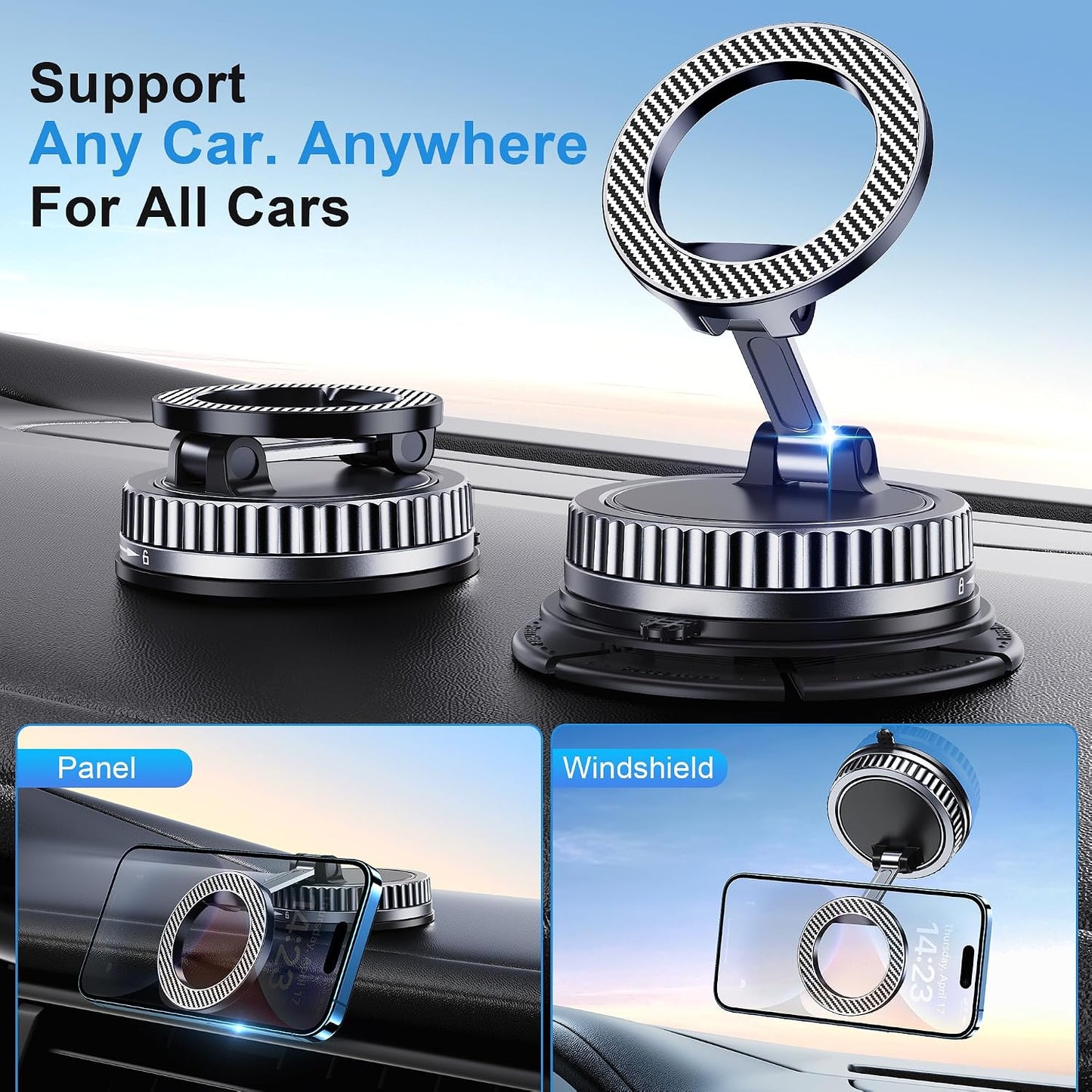 Car Phone Holder for Magsafe [2026 89+LBS Suction & 3700gf Magnetic] 360° Adjustable cell Phone Mount, Phone Holders for Your Car Dashboard Windshield Tripod Camera Video Stabilizers for iPhone 17-12