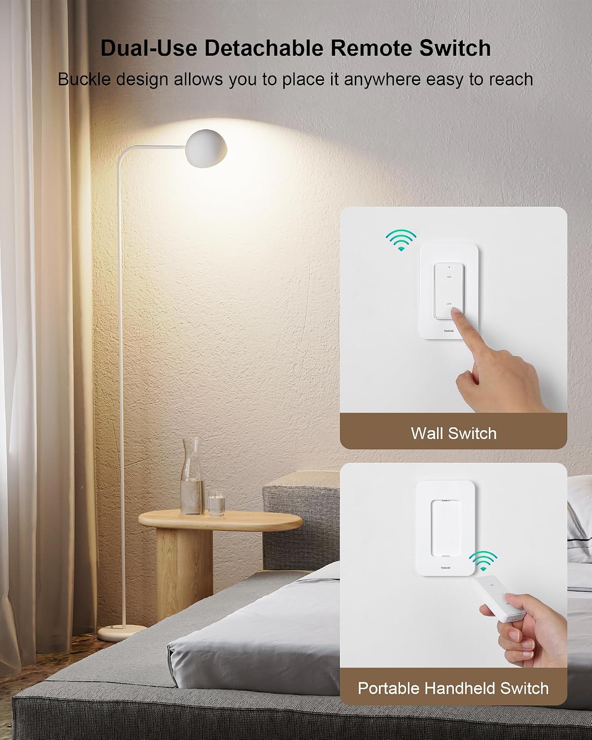 Remote Control Outlet Wireless Wall Switch, 200FT RF Range, Mini Electrical Outlet Plug, 15A/1875W High-Power for Lamps, Lights, Household Appliances, ETL Listed (2 Switches and 1 Outlet)