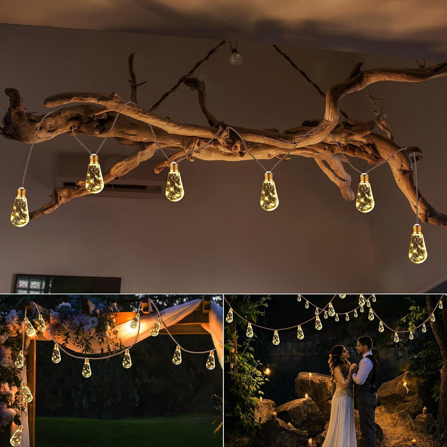 Solar Outdoor String Lights, 20Ft Vintage Rope Hemp Solar Patio Lights | Waterproof Warm White Solar Powered String Lights With 8 Modes 16 Shatterproof Bulbs for Garden Fence Stairs Balcony Bistro