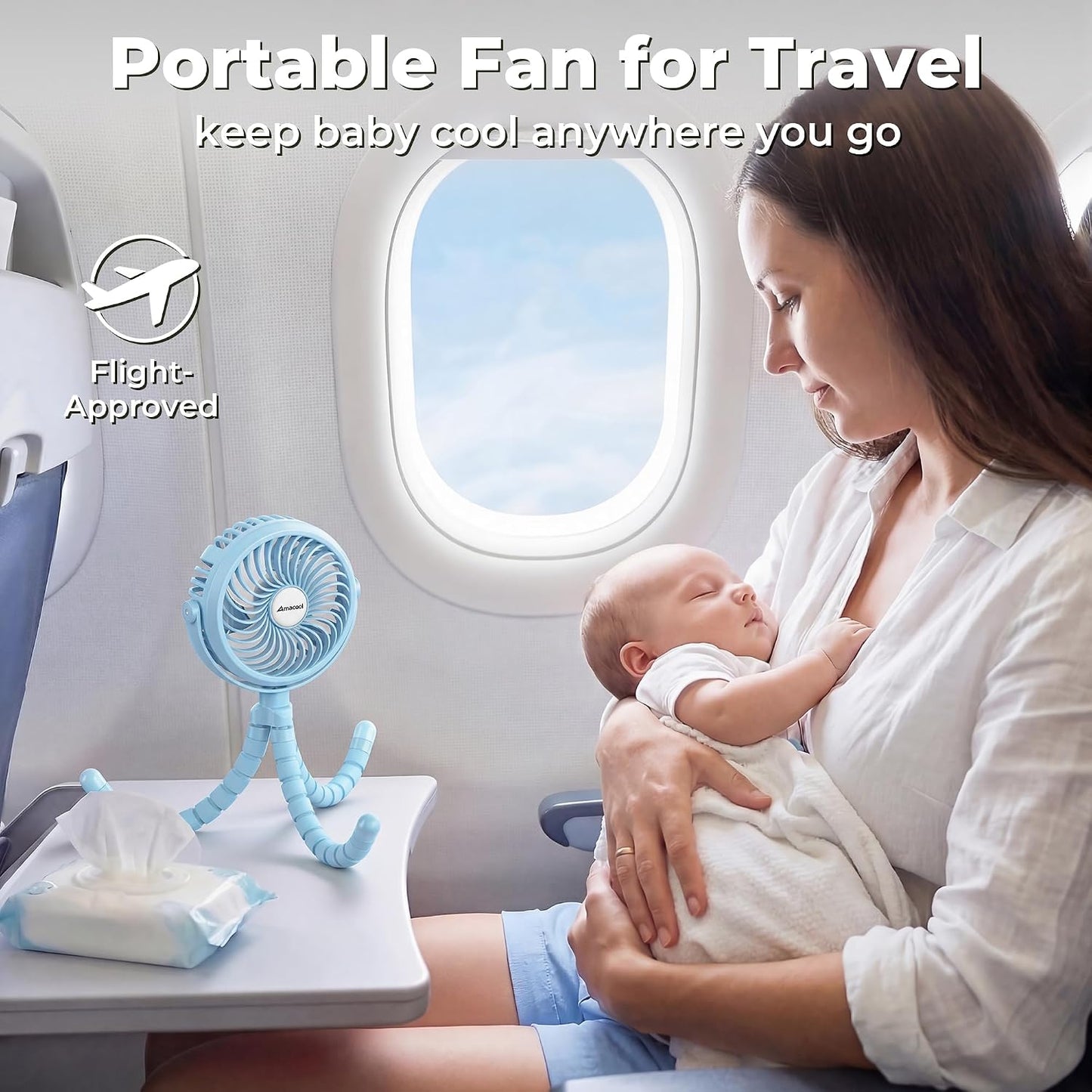 AMACOOL Battery Operated Stroller Fan, Portable Clip On Fan Rechargeable | Baby Travel Essentials for Beach Disney, Newborn Boy & Girl Gifts Registry Search, Cooling for Car Seat Wagon Crib Treadmill