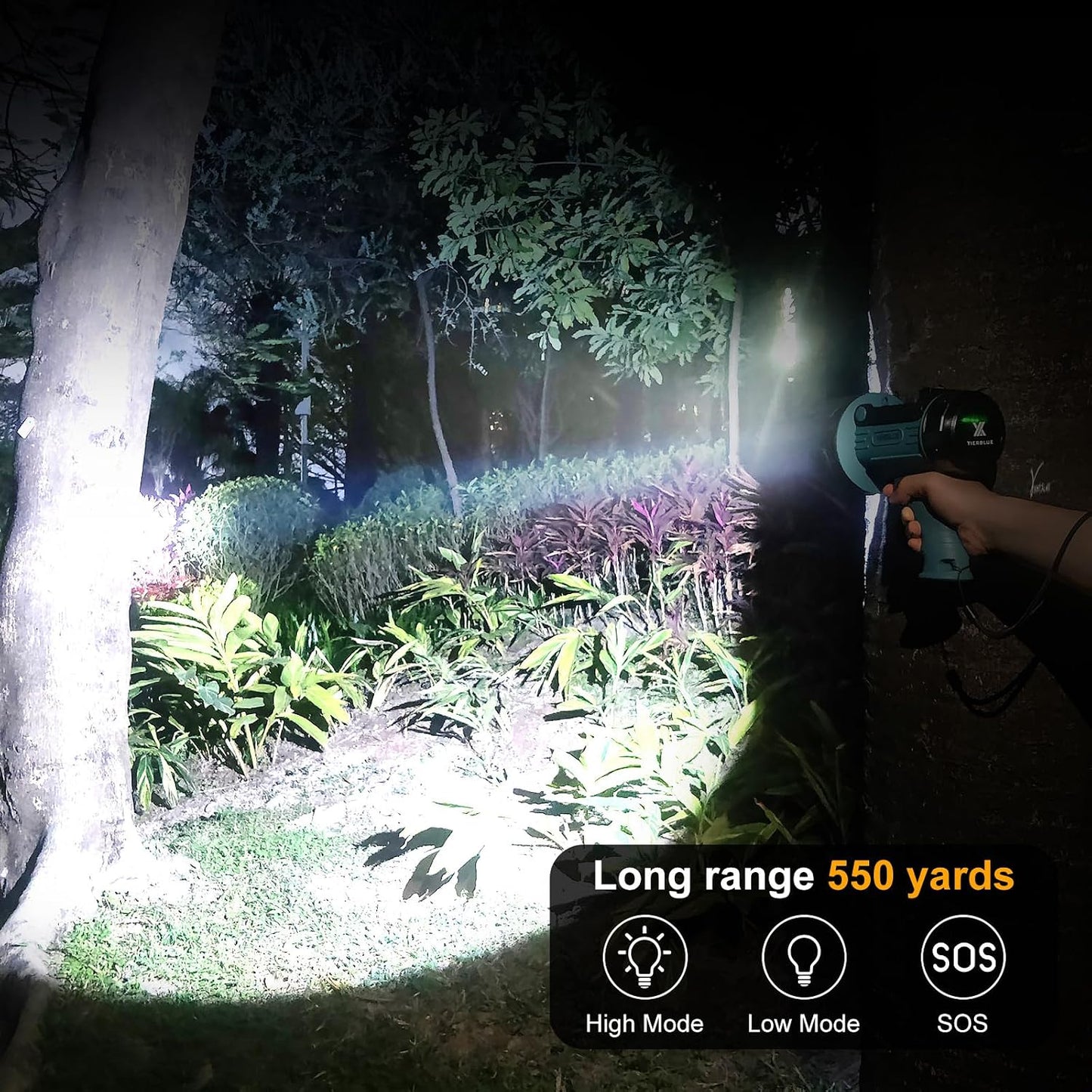 YIERBLUE Rechargeable Spotlight Flashlight with 2000000 High Lumen LED, IP67 Waterproof Long Running Spot Light searchlight, Impact Resistant Handheld Spotlight with Foldable Stand Red Lens