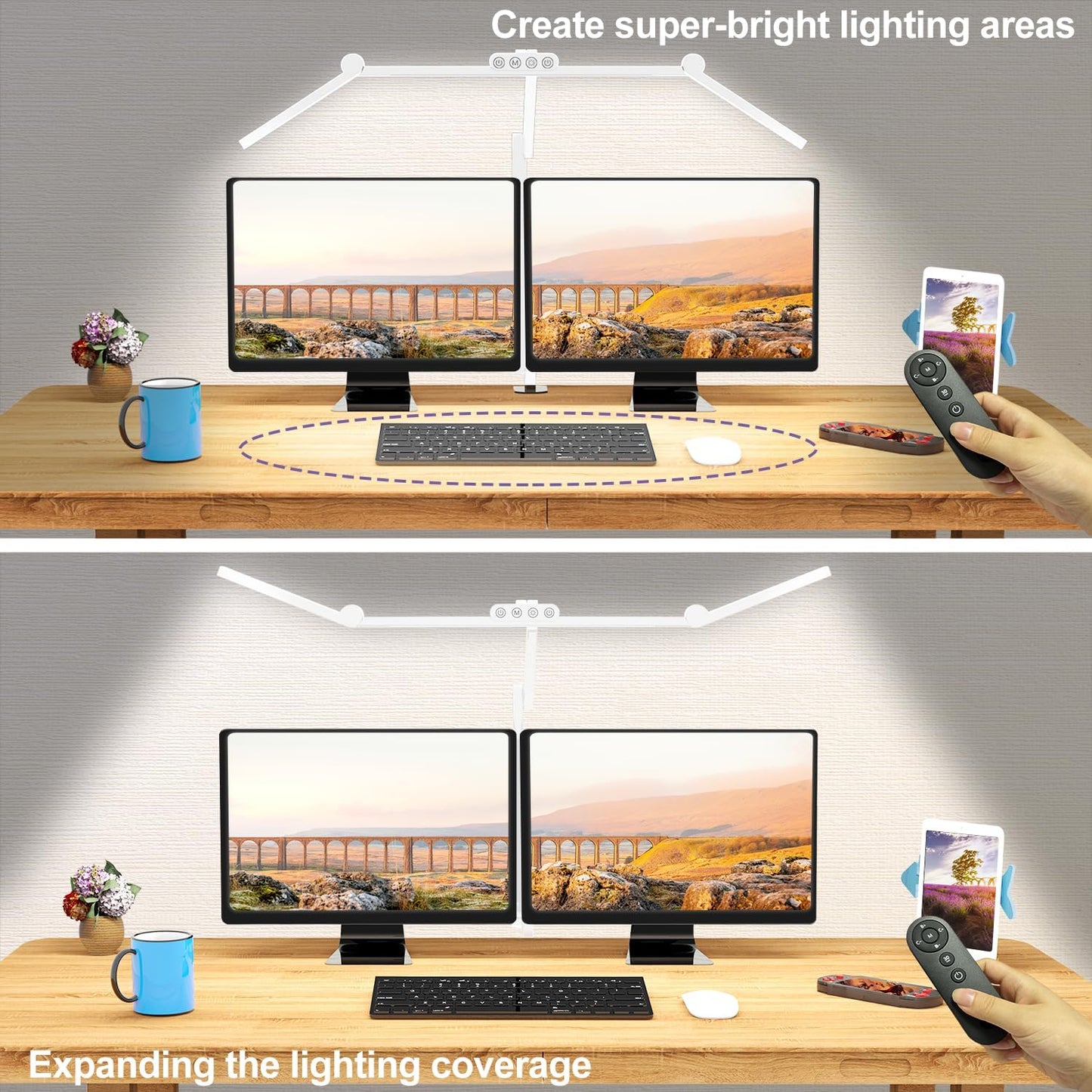 Architect Desk Lamp with Clamp, Led Desk Lamp for Home Office with Remote Control, 24W Bright Dimmable Computer Light with Atmosphere Lighting Adjustable Table Light(Remote)