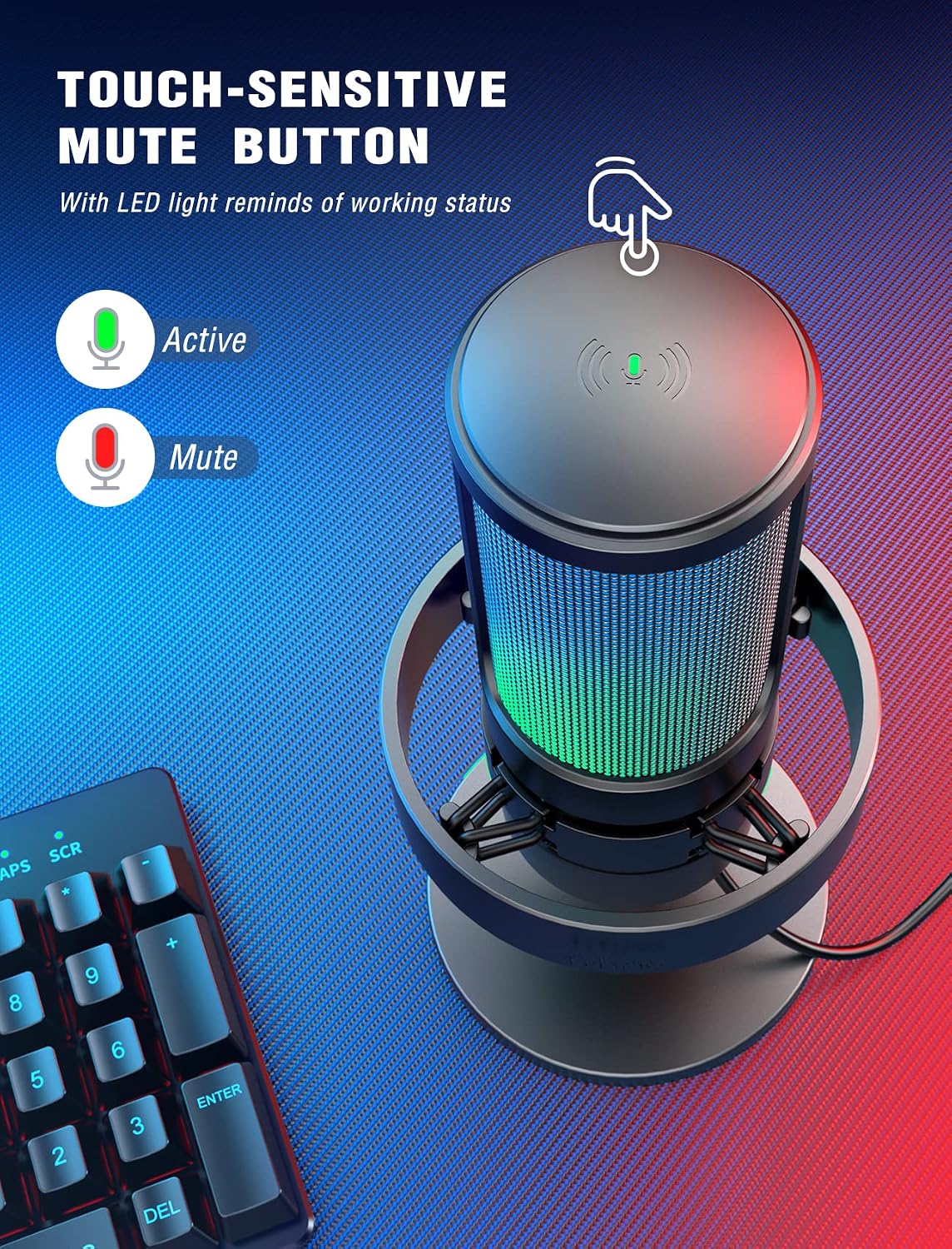 FIFINE AmpliGame A8 USB Gaming Condenser Microphone with RGB Control for PC | RGB Control, Gain Knob, Quick Mute, Desktop Mic, Headphone Jack, Shock Mount, Pop Filter, for PS4/5 Discord Twitch Podcasts
