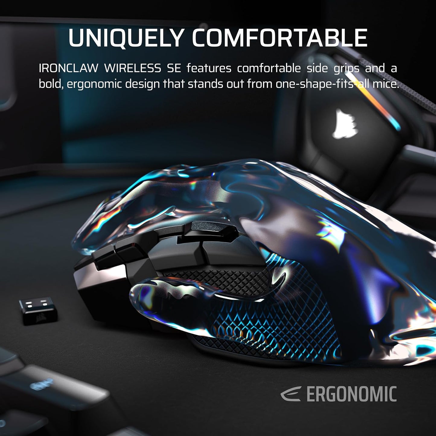 Corsair IRONCLAW Wireless SE Gaming Mouse – 26,000 DPI, Ergonomic Design for Larger Hands, 10 Programmable Buttons, for MOBA, FPS, MMO – Black