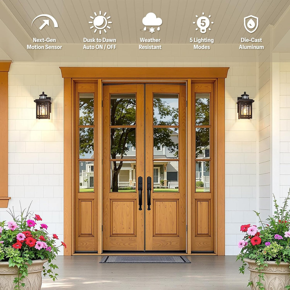 Gleamz Outdoor House Lights Wall Mount, Aluminum Motion Sensor Porch Lights Outdoor Garage Lighting, Oil Rubbed Bronze Exterior Lighting Fixtures Dusk to Dawn, Waterproof Farmhouse Exterior Light, E26