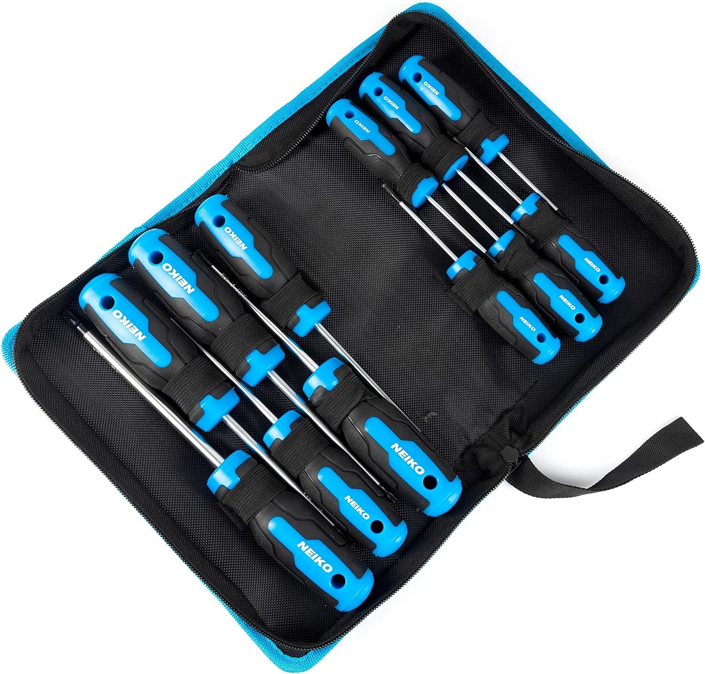 NEIKO 01377A Magnetic Torx Screwdriver Set | 12 Piece | T5 – T40 | 6 Point Star Head Driver | Heat Treated Chrome Vanadium Steel | Non Slip Cushioned Handle Grip | Magnet Bit Tip | Carrying Pouch