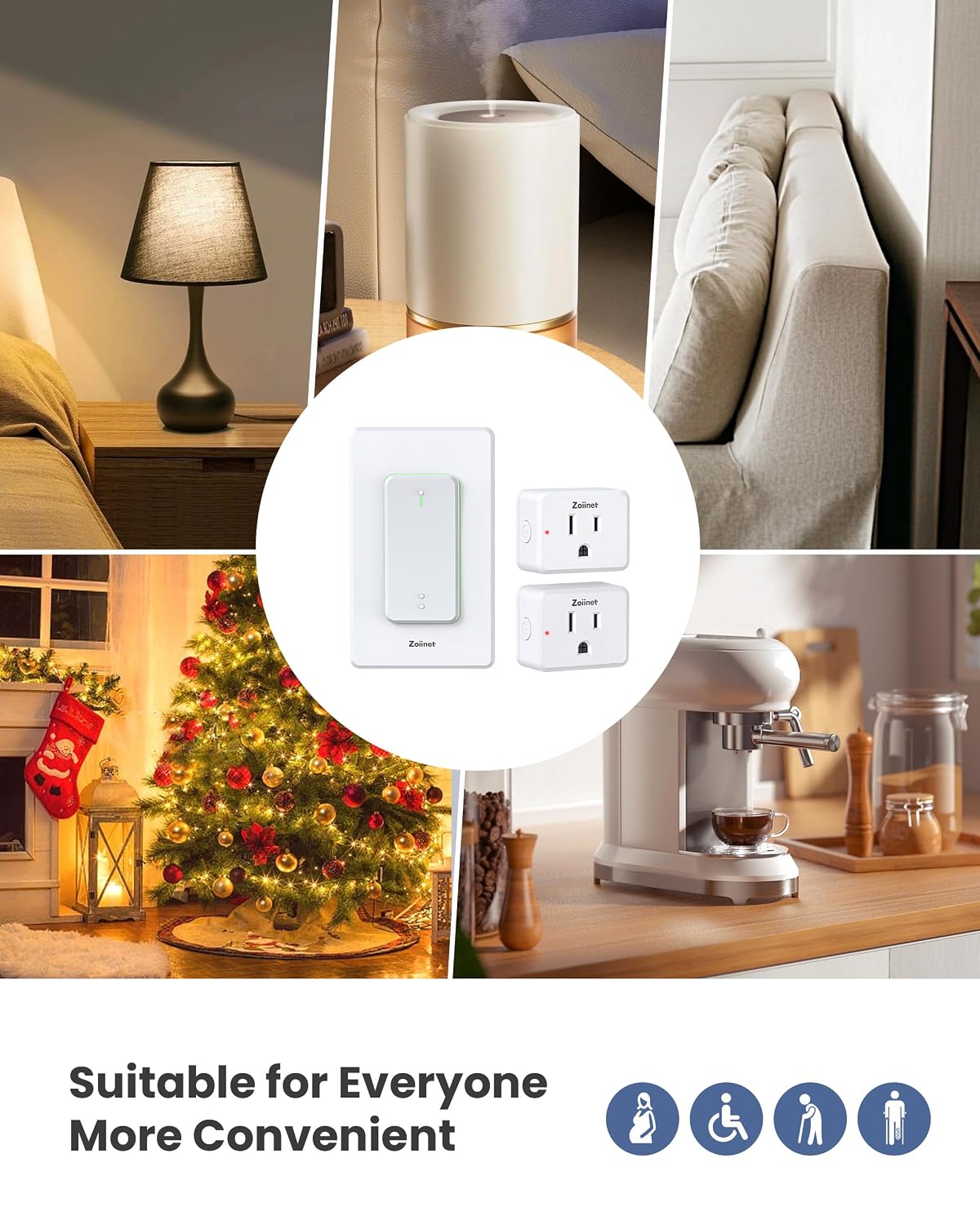Zoiinet 2-Gang Remote Control Outlet Plug Switches, Upgrade Dual Switch Design, Removable Double Wireless Light Switches, No Wiring No WiFi, 300 ft, 15A/1500W, Expandable, for Household Appliances