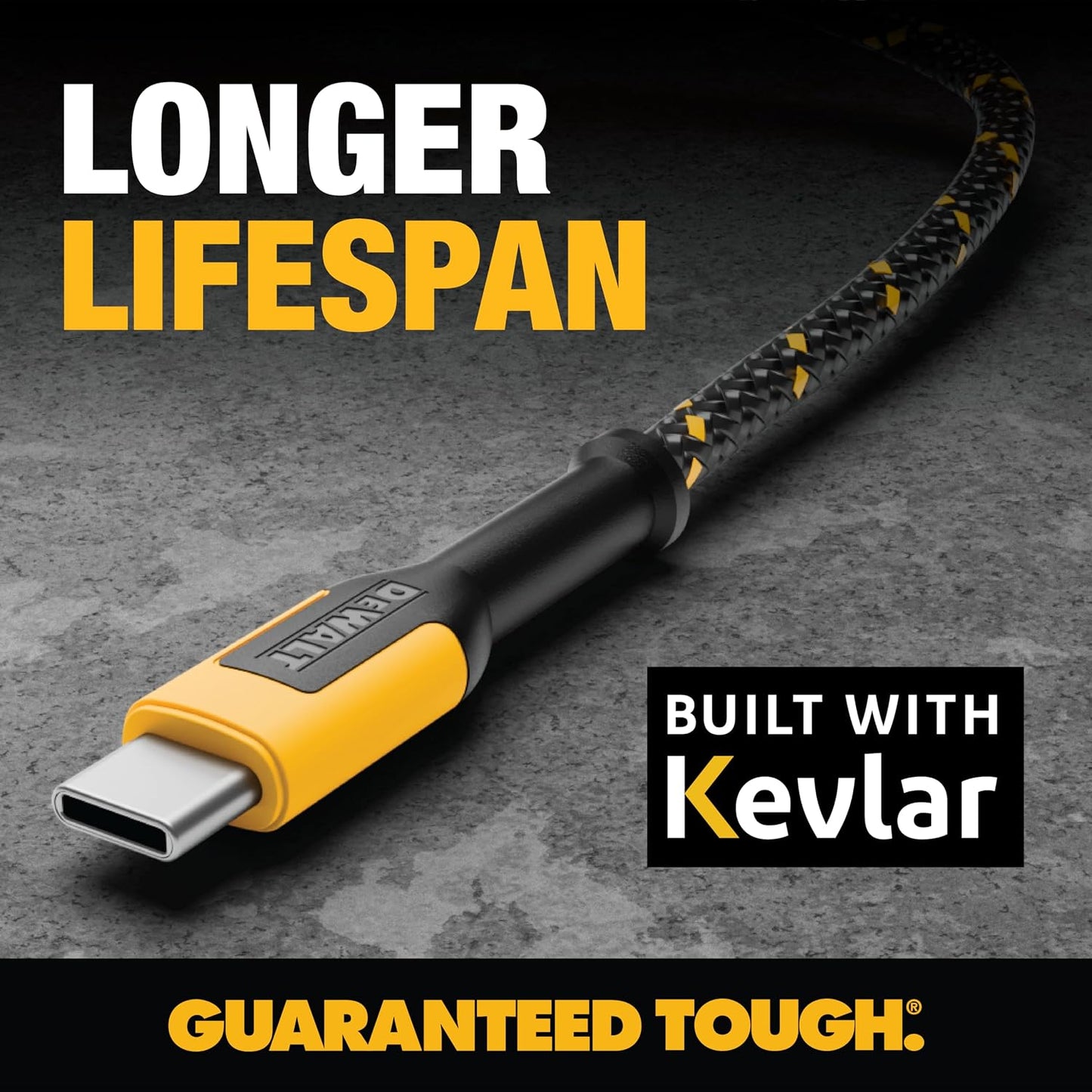 DEWALT Heavy Duty USB C Cable | Premium Braided Nylon USB A to Type C Charger Cable Fast Charging for iPhone 17/16/15 Series, LG V30 (USB 2.0, Black)