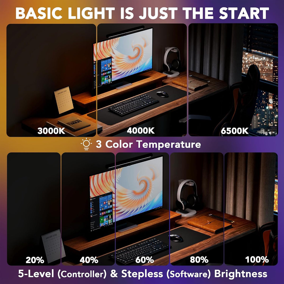 Smart Monitor Light Bar with RGB Backlight, Software-Controlled Display Color & Music Sync, LED Desk Lamp，Monitor Light for Gaming/Work with 16M Colors & 18 Modes – 16"