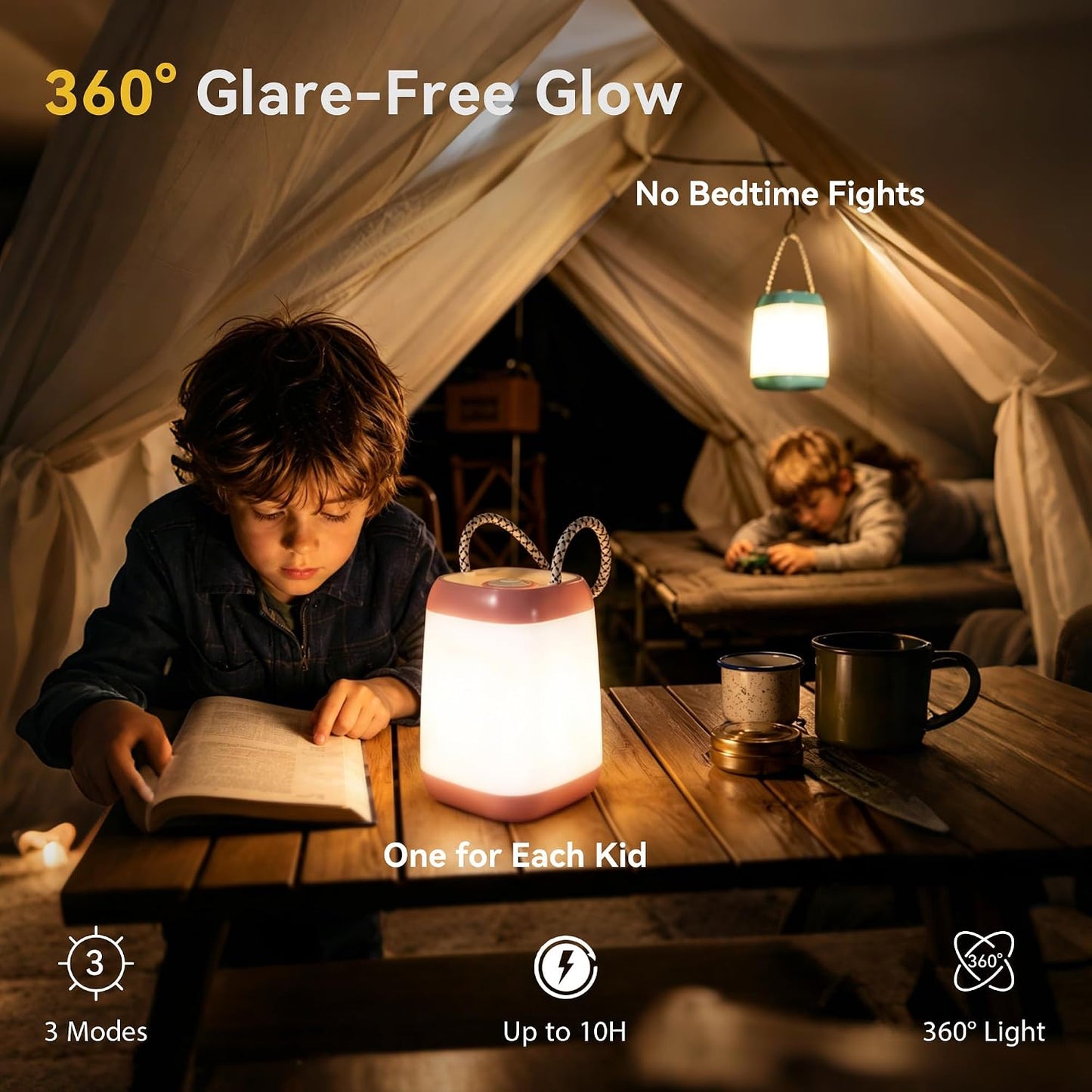 HOKOILN 2-Pack LED Camping Lights, Battery Powered Portable Tent Lantern | 3 modes, portable night light, battery powered, tent, hiking, emergency, backpacking, indoor, outdoor