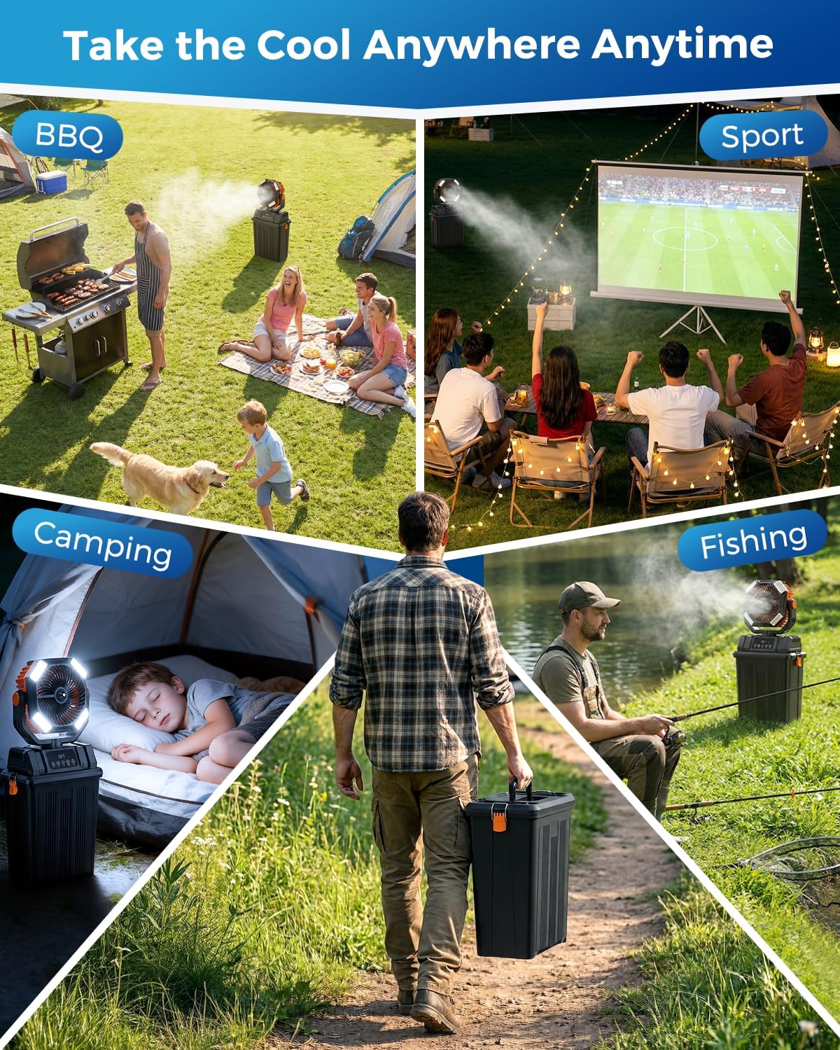 40000mAh Misting Fans for Outside, 15L Large Tank Portable Misting Fan, Battery Powered Outdoor Mister Fan with Remote & LED Light, Wide 270° Coverage for Camping Patio Backyard