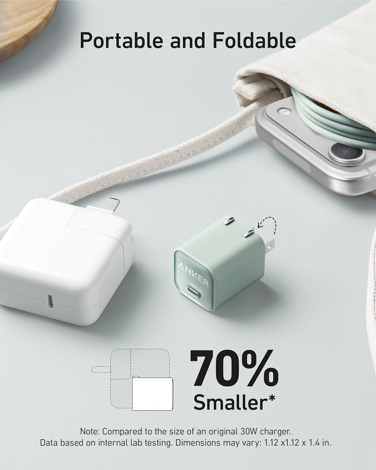 Anker Nano Phone Charger, 30W Portble and Foldable USB C GaN Charger | For iPhone 17/17 Plus/17 Pro Max/16/16 Plus/16 Pro Max/15 Pro Max, Galaxy, iPad, and MagSafe-Compatible Accessories