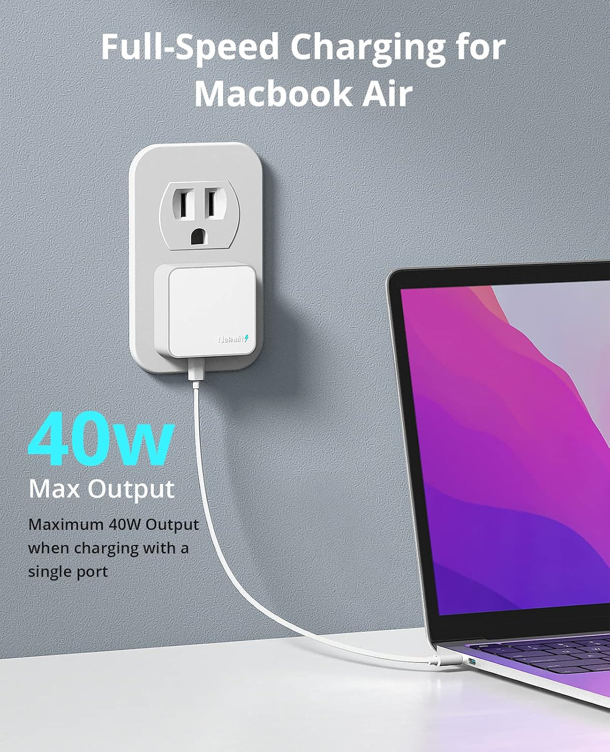 Nekmit Dual Port USB C Wall Charger, 40W PD Fast Charging USB C Wall Plug Adapter, Flat Thin Slim Charger Block for iPhone 17/17 Pro/17 Pro Max, Galaxy, MacBook Air, iPad, AirPods and More