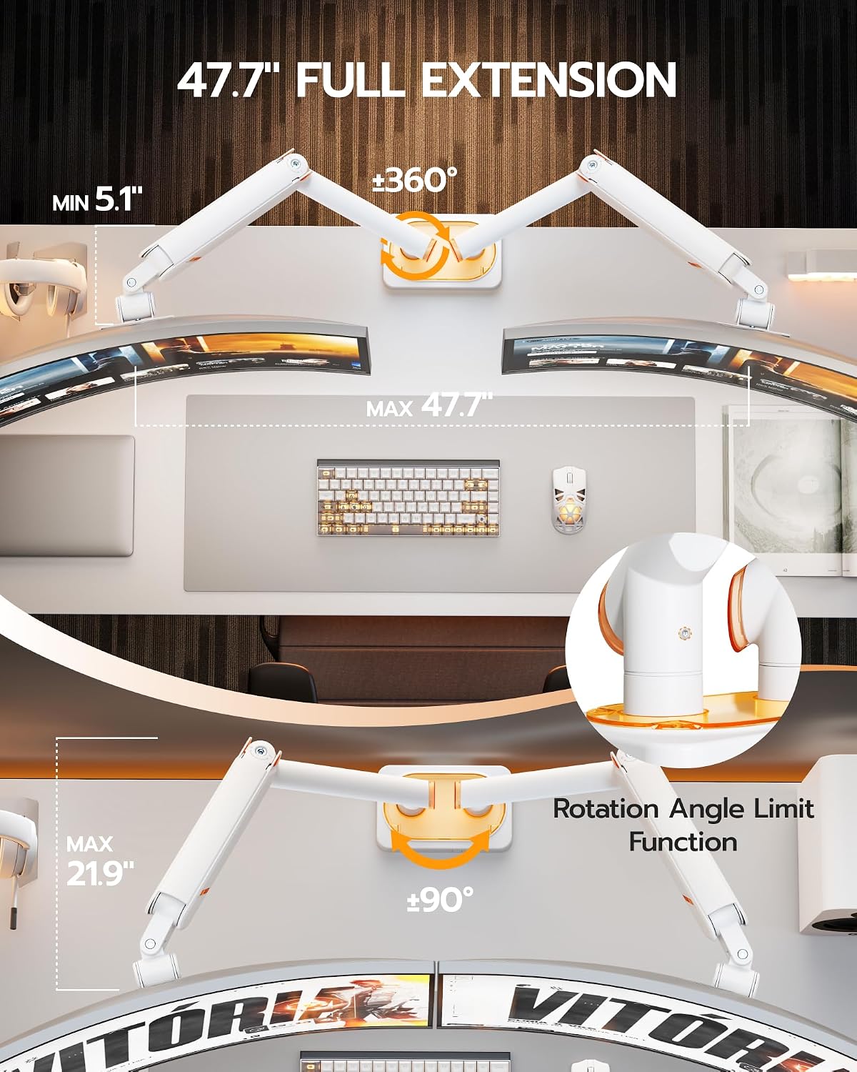 ARES WING 17-45 Inch Monitor Arm Ultrawide Dual Monitor Mount, White