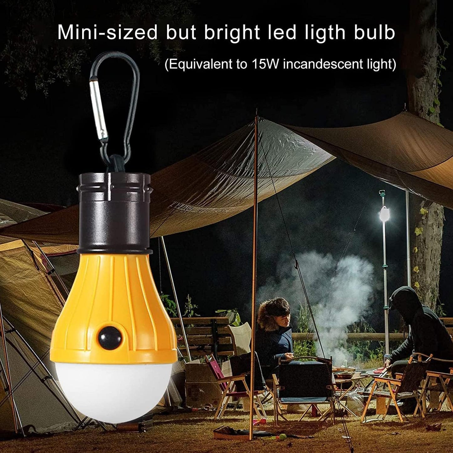 LED Camping Tent Lantern, Portable Outdoor Waterproof Emergency Light Bulb | Battery Powered with Clip Hook, Super Bright, for Hiking, Party，Camping, Fishing, Power Failure (4 Packs, Black )