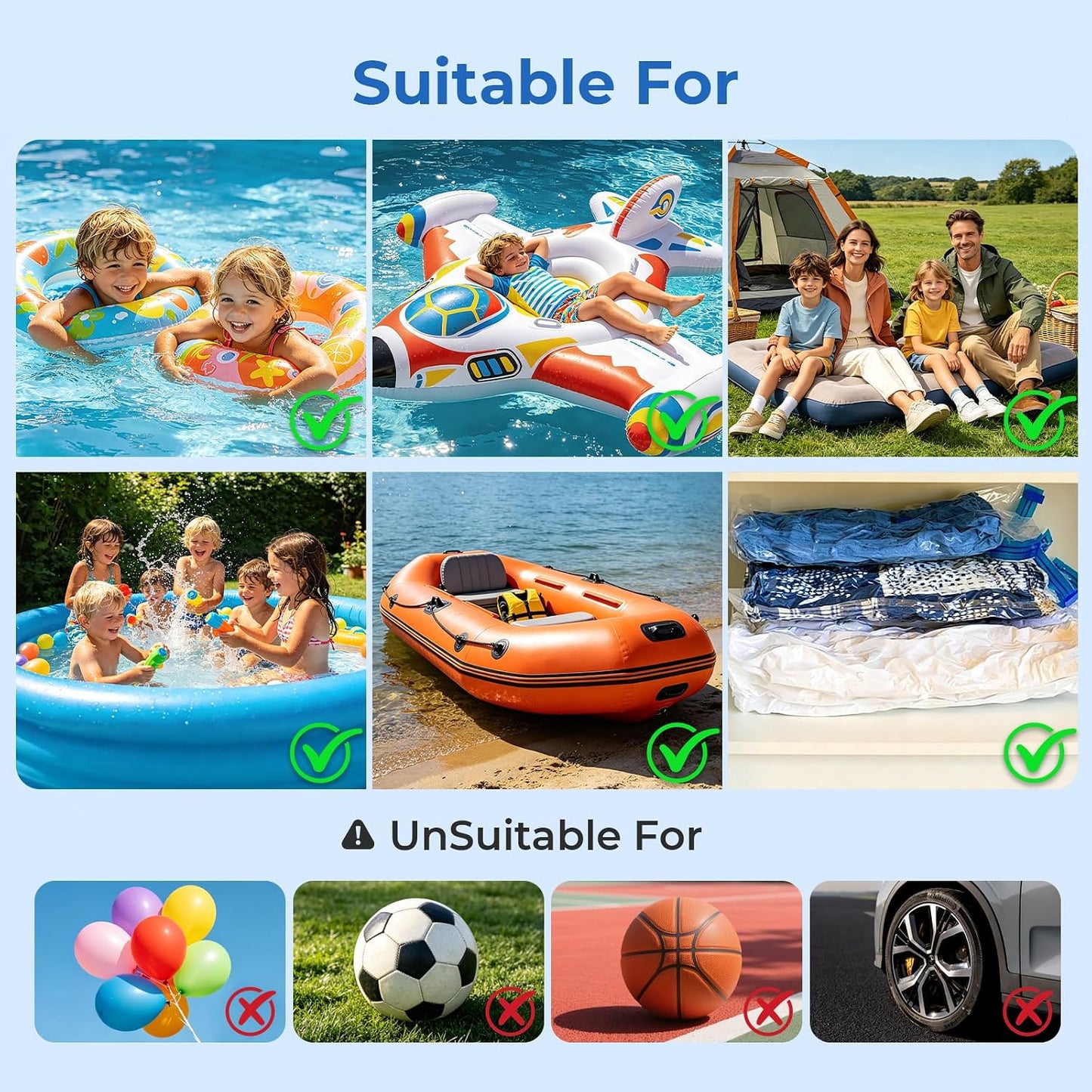 Portable Air Pump for Inflatables, Air Mattress Pump 6000mAh Rechargeable,2026 Upgraded Metal Blades,4 Air Nozzles,Inflate Deflate for Camping Gear Pool Floats Air Bed