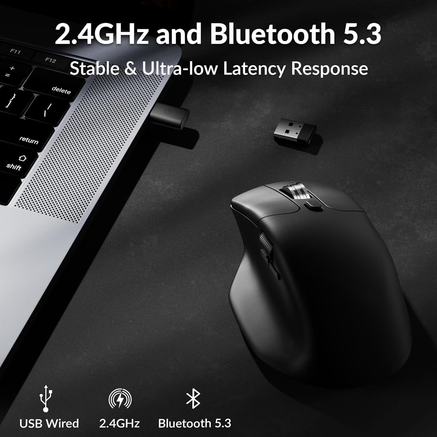 Keychron M6 Silent Wireless Gaming Mouse, 1000Hz, Bluetooth 5.3/2.4GHz/Wired, PixArt 3395 Sensor (26K DPI), 86g, On-Board Memory Profiles for Plug & Play, Programmable for Mac/Windows/Linux – Black