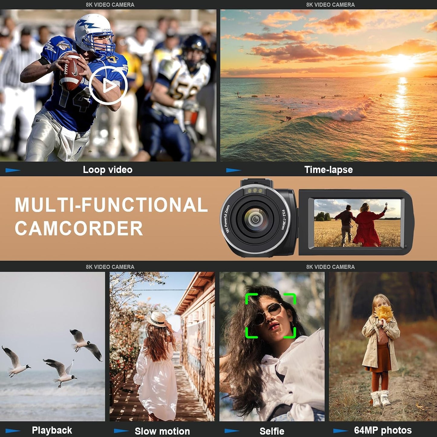 8K Video Camera Camcorder 64MP Wifi IR Night Vision Webcam Camcorders | Vlogging Cameras for YouTube with 18X Digital Zoom 3.0”Touch Screen Stabilizer, Mic, 64G SD Card, Remote Control, 2 Batteries
