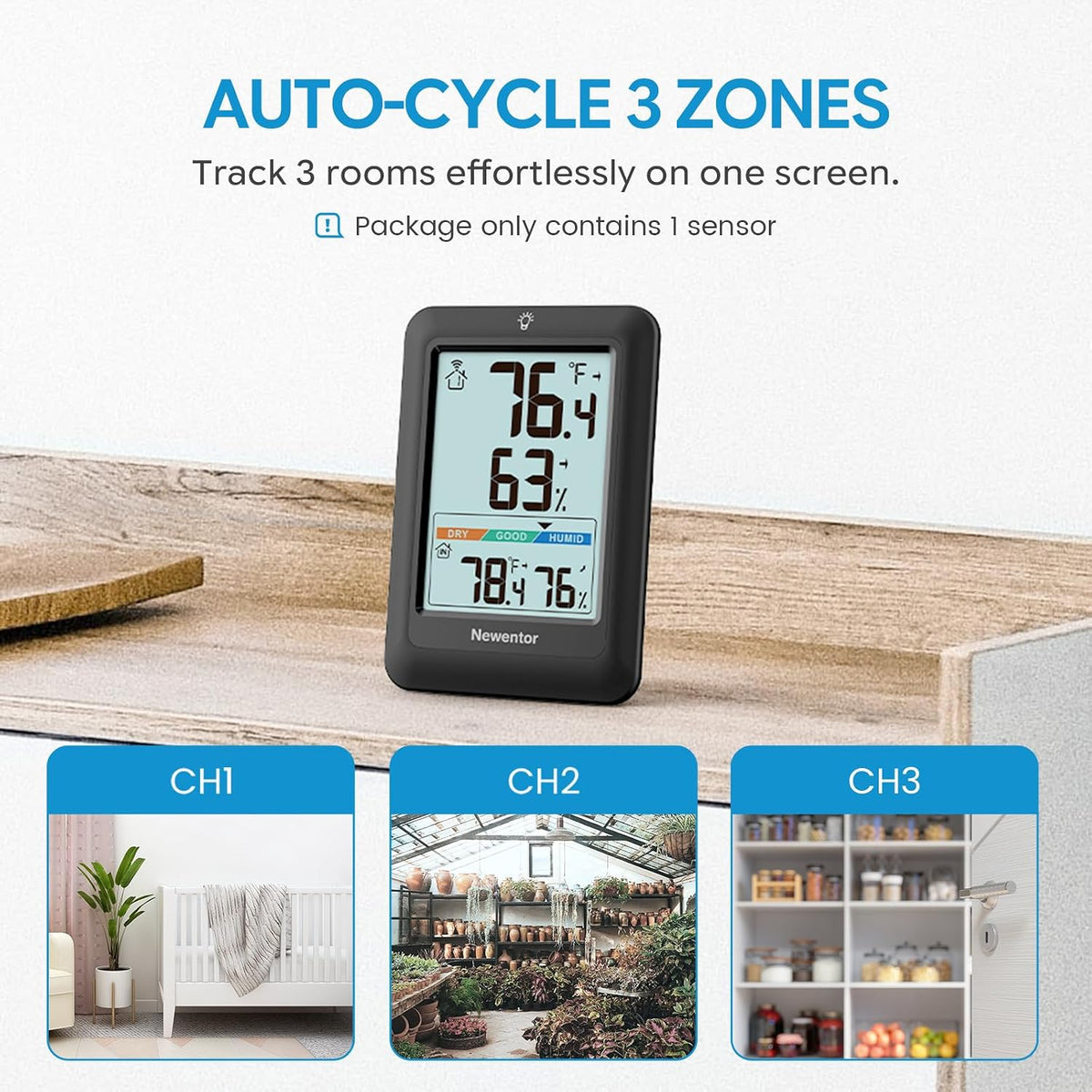 Newentor Indoor Outdoor Thermometer Wireless with 24H/48H/ALL-TIME High Low