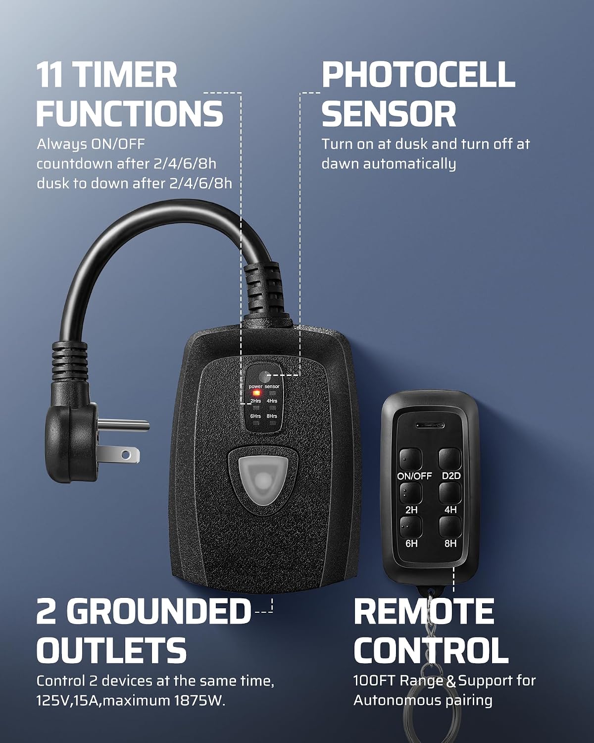 DEWENWILS Outdoor Light Timer, Outdoor Timer Outlet,100FT Remote Control