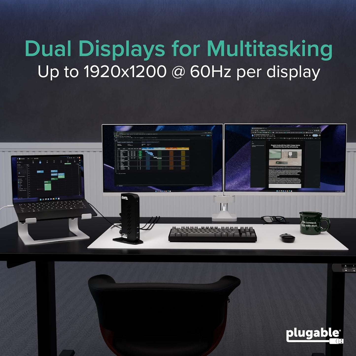 Plugable Dual 1080p HDMI Universal Docking Station for USB-C & USB 3.0 Laptop, 10 Ports, Windows/ChromeOS Plug & Play, macOS Driver Required (UD-3900Z)
