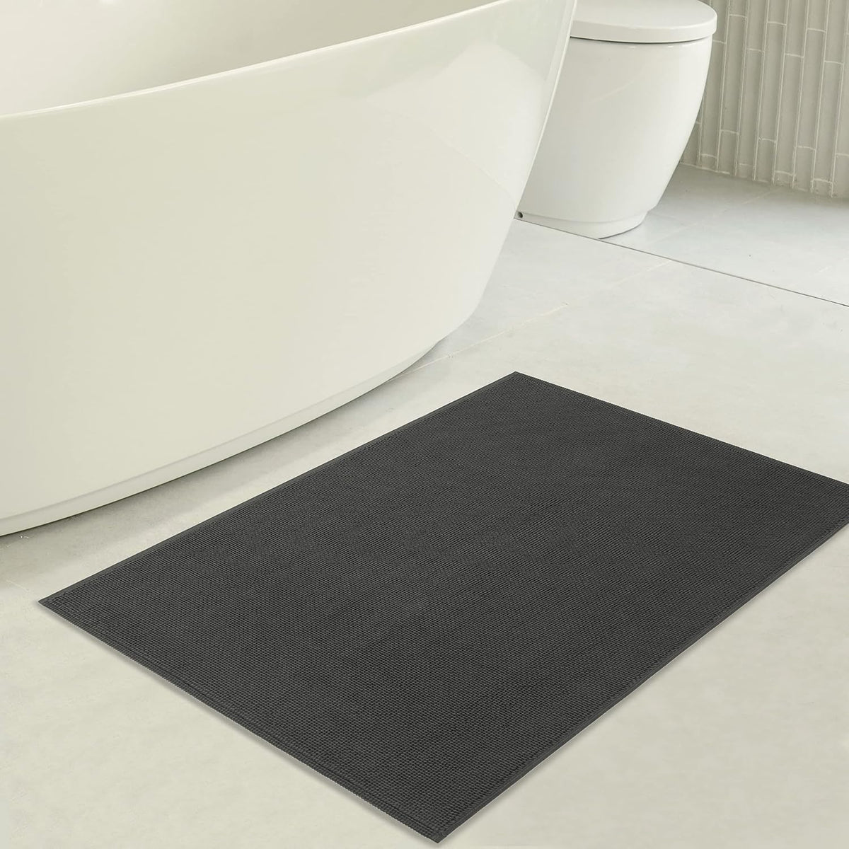 American Soft Linen Bath Rug, 20 in 34 in 100% Cotton Bath Mats Rugs for Bathroom, Slip Reducer Washable Shaggy Form Area Rugs, Gray Bath Rug