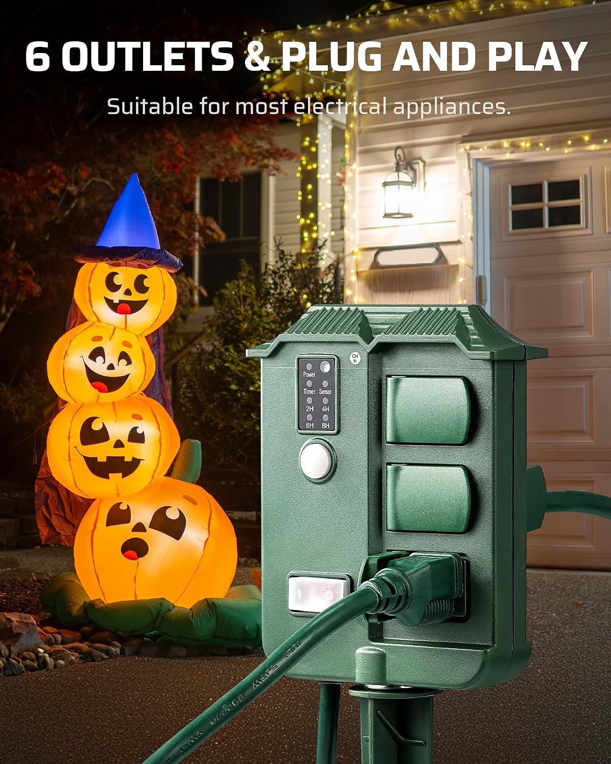 DEWENWILS Outdoor Power Stake Timer with Remote Control, Dusk to Dawn Timer