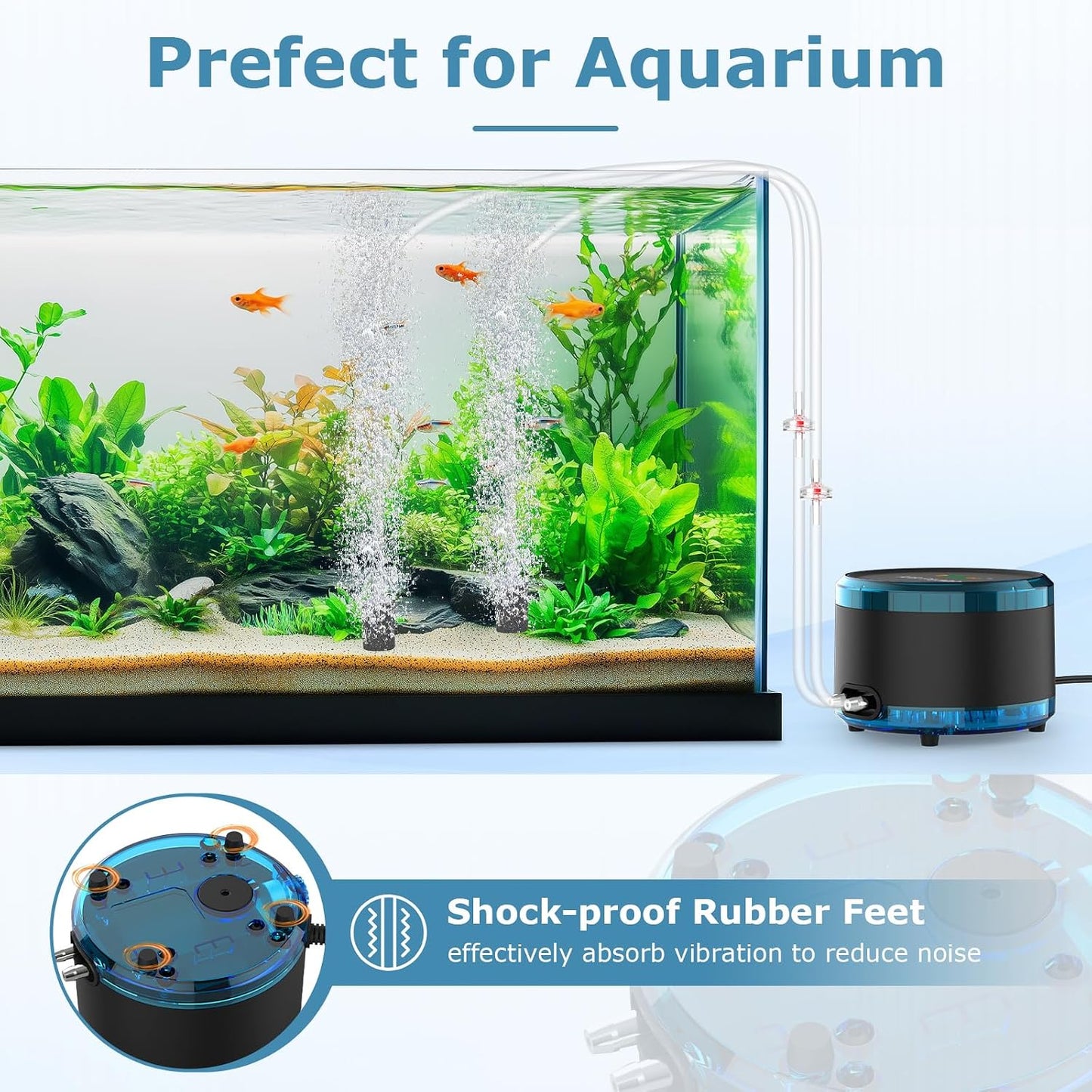 hygger Aquarium Air Pump Dual Outlet, Quiet Powerful Fish Tank Aerator 4W/8W, Adjustable Oxygen Pump with Air Stone, Bubbler for Fish Tank Up to 200 Gallon
