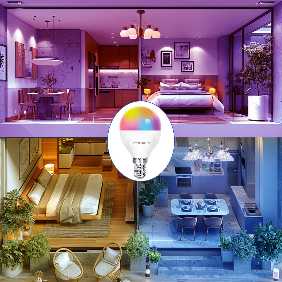 A15 Smart Bulb, E12 WiFi LED Bulbs, Compatible with Alexa Google, 4 Pack