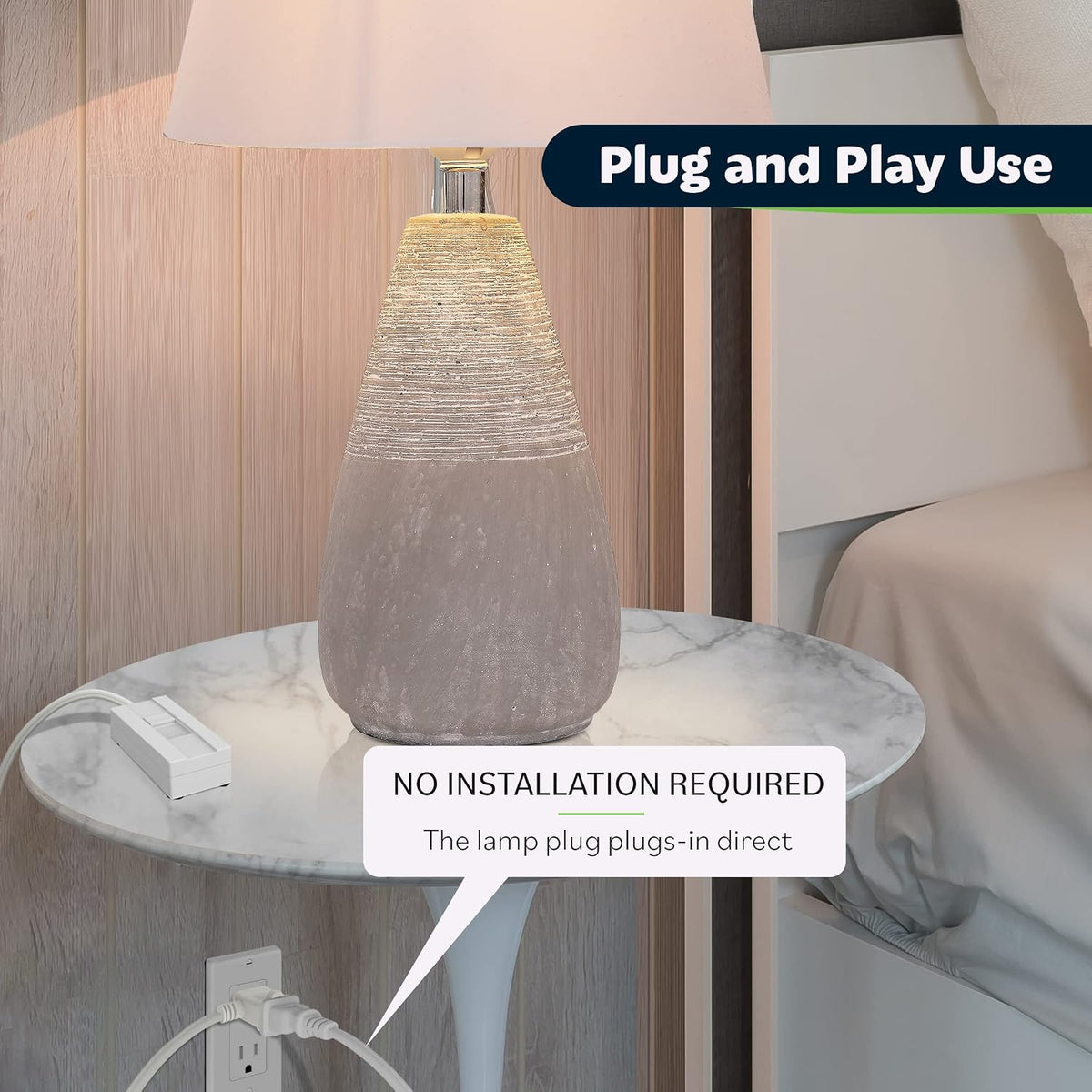TOPGREENER Plug-in Dimmer Switch for Lamps, 6-Foot Cord, White, 1 Pack | 150W dimmable LED/CFL or 360W incandescent/halogen. Quiet slide control. Not for fans, motors or transformers. ETL Listed