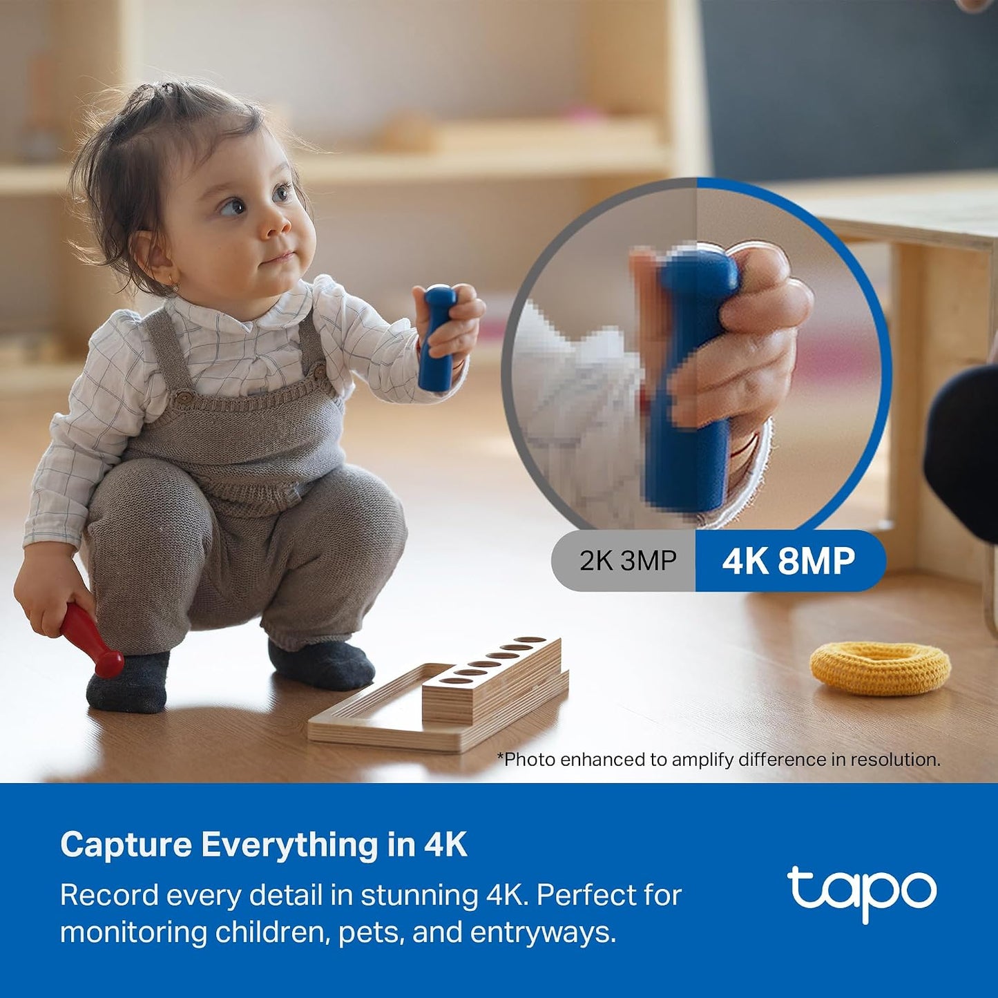 Tapo 4K Indoor Pan/Tilt Wired Security Camera - Works as a Baby Monitor, Person/Pet Detection, Facial Recognition, 360° AI Motion Tracking, Subscription-Free Local Storage or Optional Cloud, C260