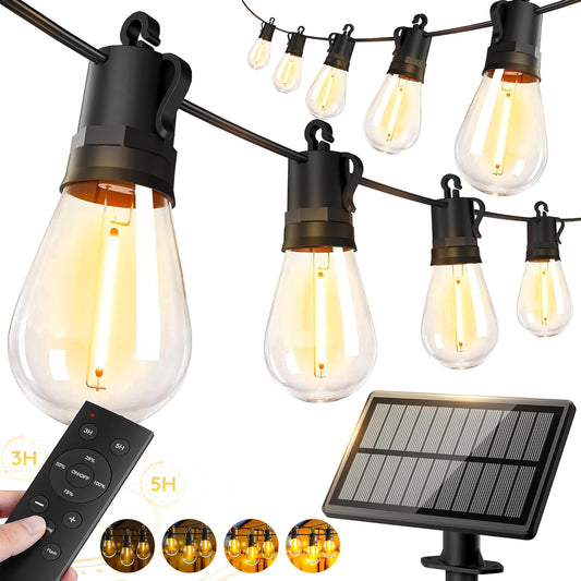 50ft Solar Powered Lights Outdoor - Waterproof String Light Outside Patio | Yard Garden Fence Backyard Deck Porch Balcony Patios Camping Battery Operated Lighting Hanging with LED Edison Bulbs S14