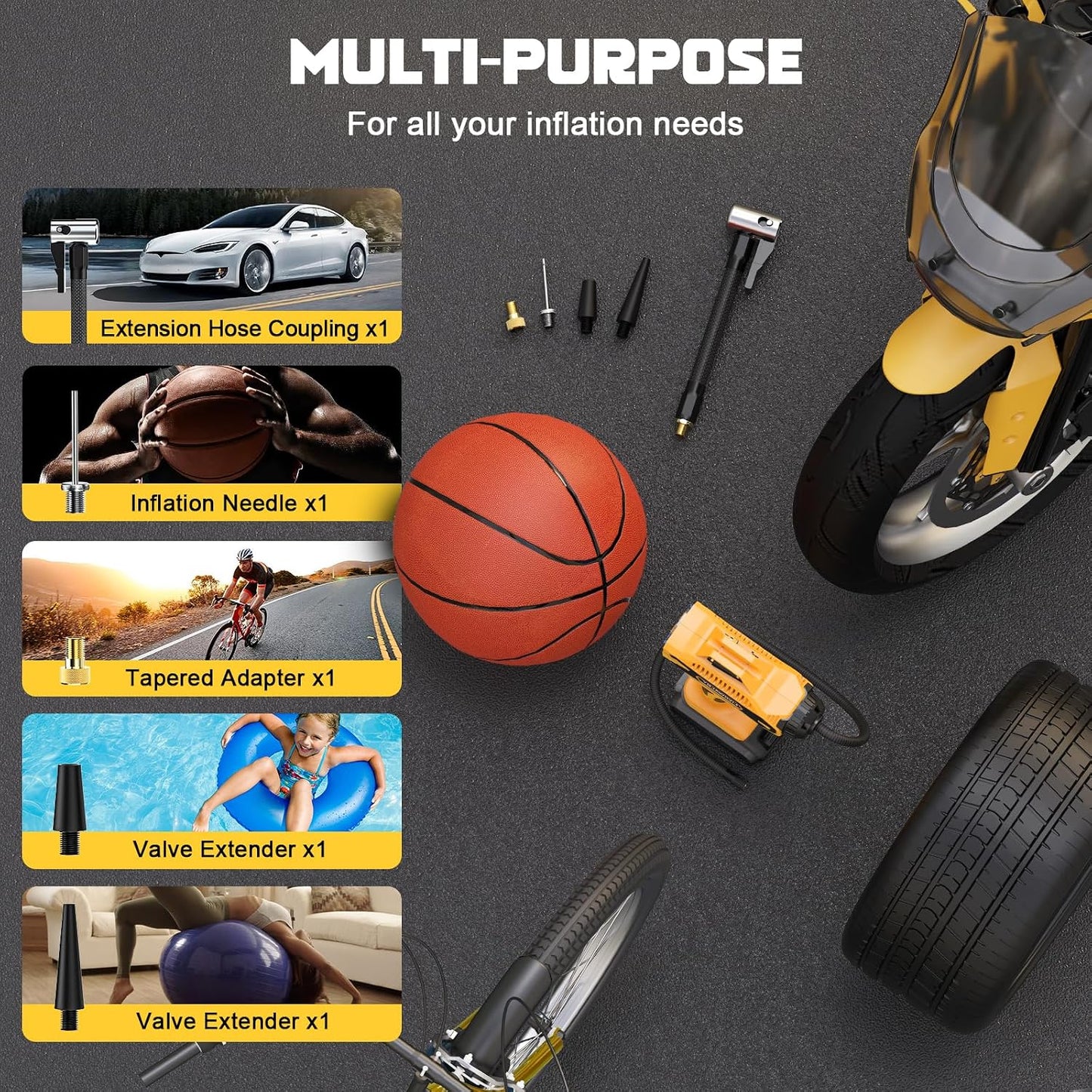 Tire Inflator Air Compressor Compatible with DeWalt 20V Battery Power, LIVOWALNY 160PSI Cordless Portable Electric Air Pump with Digital Pressure Gauge for Car Motorcycles Bike Ball Auto (Tool Only)