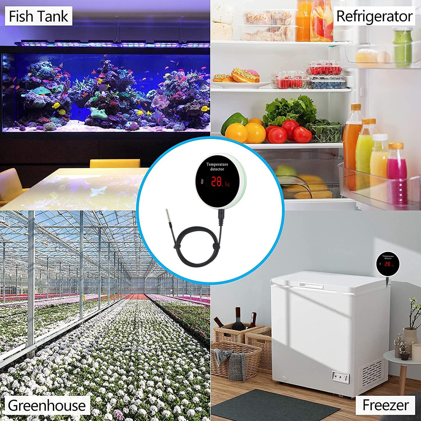 WiFi Temperature Sensor Smart Thermometer: Digital Temperature Monitor Gauge with Waterproof External Probe, App Alert &amp; Buzzer Alarm, Rechargeable Battery, for Freezer, Refrigerator, Fish Tank