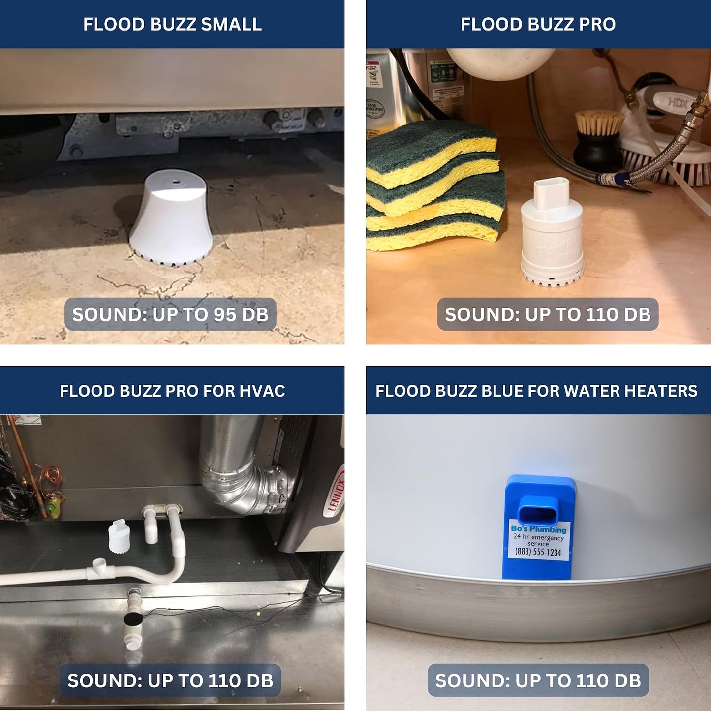 Flood Buzz Small Water Leak Detectors for Homes & Businesses - 12-Pack | No Setup Required - Patented Design - Under Sink, Toilet, Basement, RV, Water Heater, Dishwasher - Reusable Alarm