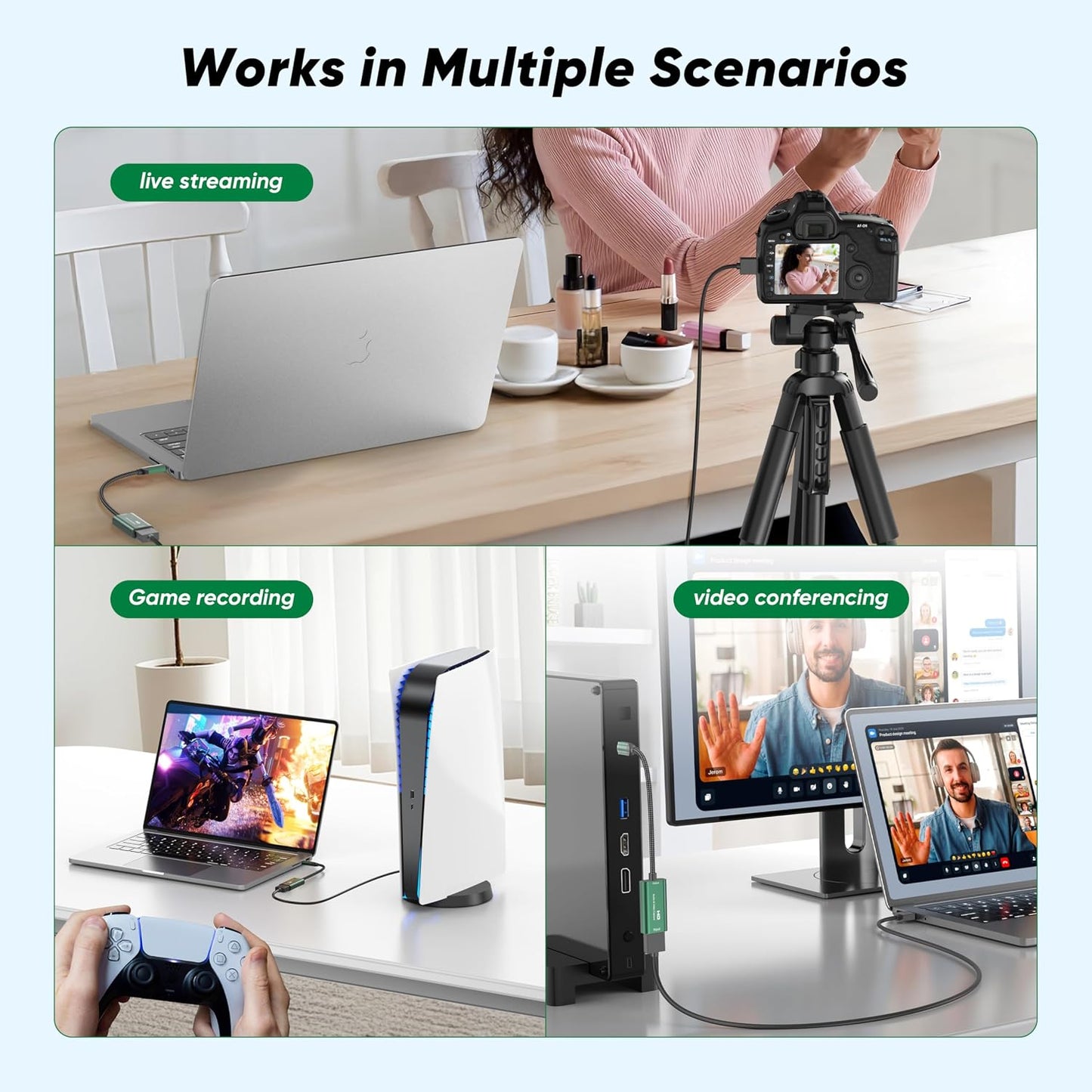 Video Capture Card,4K USB 3.0 HDMI to USB C Capture Card,1080P 60FPS Capture Card for Gaming, Streaming, Compatible with IPad Windows Mac OS Switch PS5/4 Xbox OBS Zoom DSLR Camera (Green)